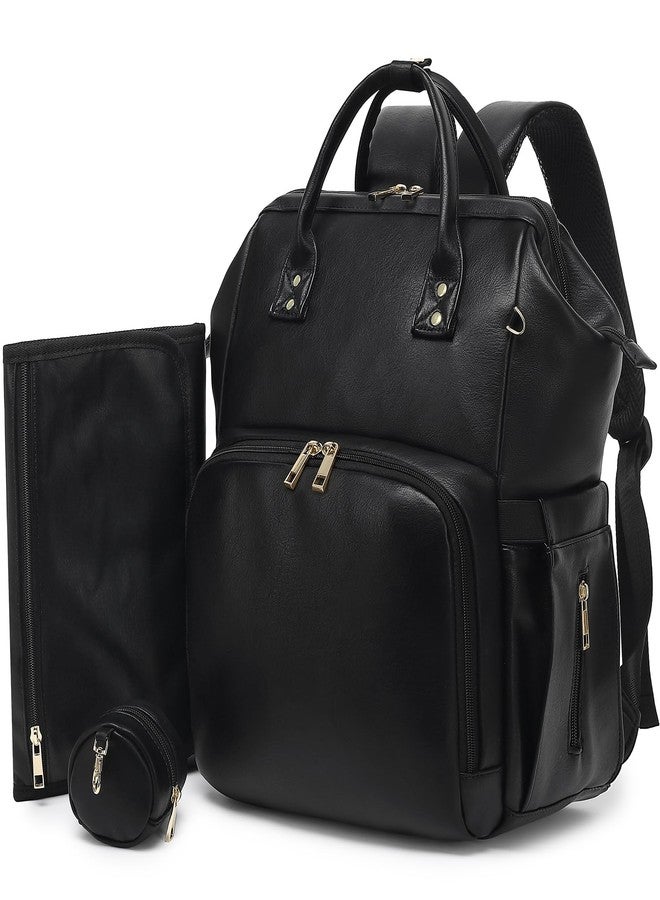 ROSEGIN Premium Vegan Leather Diaper Bag Backpack with Waterproof Changing Pad – Reinforced Stitching & Zippers, Baby Bag for Boy Girl, Stroller Straps, Ergonomic Design for Traveling Moms, Black - Image 1